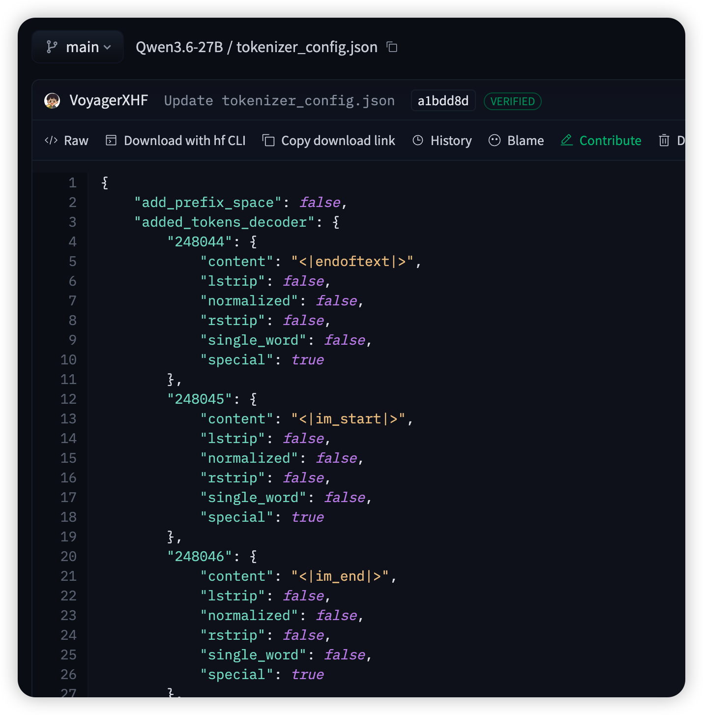 Qwen3.6 tokenizer_config.json 中定义的特殊 Token